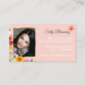 Carte De Visite Élégante Pêche Fleur sauvage Lumière avec logo et (Dos)