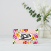 Carte De Visite Élégante Pêche Fleur sauvage Lumière avec logo et (Debout devant)