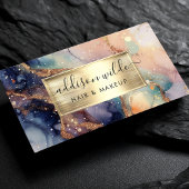 Carte De Visite Elégante Pêche Marine Et Marbre Aquarelle Or