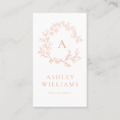 Carte De Visite Élégante Pêche Monogramme Professional Floral Cres (Devant)