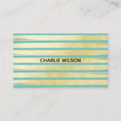 Carte De Visite Elégante peinture bleu turquoise doré rayé (Devant)