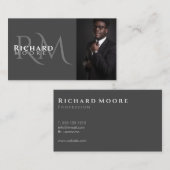 Carte De Visite Élégante photo moderne gris et blanc Monogramme (Devant / Derrière)