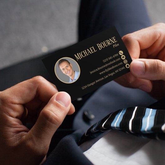 Carte De Visite Elégante photo professionnelle Black Gold QR Code