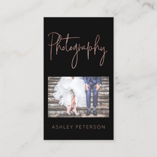 Carte De Visite Élégante photographie rose en or typographie minim (Devant)