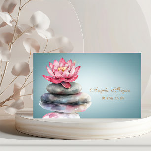 Carte De Visite Elégante Pierre Zen Bleu Lotus Fleur