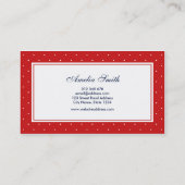 Carte De Visite Élégante Polka Rouge & Blanc Moderne Point Bleu Ru (Dos)