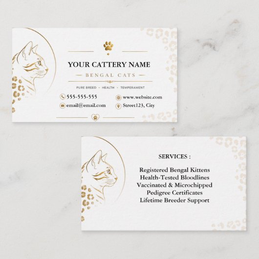 Carte de visite élégante pour élevage de chats Ben (Devant / Derrière)