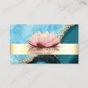 Carte De Visite Élégante rayure moderne Lotus Marbre turquoise Or
