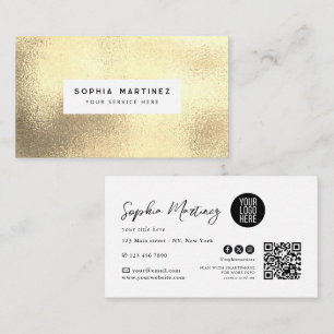 Carte De Visite Élégante Rose Aquarelle Minimaliste & Logo Code QR