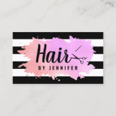 Carte De Visite Elégante rose de ciseaux violet or coiffeuse (Devant)