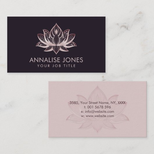 Carte De Visite Elégante Rose Gold Pearl Lotus Flower (Devant / Derrière)
