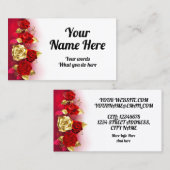 Carte De Visite Élégante Rose rouge dorée (Devant / Derrière)