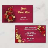 Carte De Visite Élégante Rose rouge dorée (Devant / Derrière)