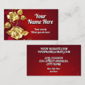 Carte De Visite Élégante Rose rouge dorée (Devant / Derrière)