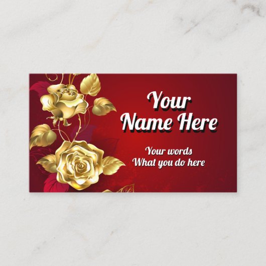Carte De Visite Élégante Rose rouge dorée (Devant)