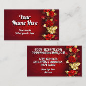 Carte De Visite Élégante Rose rouge dorée (Devant / Derrière)