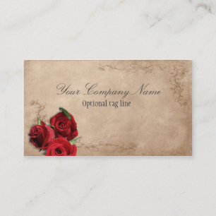 Carte De Visite Elégante Rose rouge sur beige Vintage antique