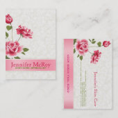 Carte De Visite Elégante Roses Roses Rose Plush Damas Blanches (Devant / Derrière)