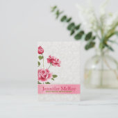 Carte De Visite Elégante Roses Roses Rose Plush Damas Blanches (Debout devant)