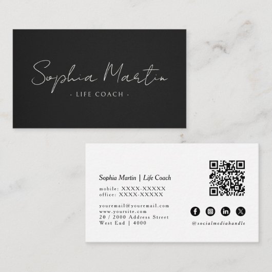 Carte de visite élégante simple code QR noir (Devant / Derrière)