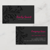Carte De Visite Élégante spirale florale monochromatique noire (Devant / Derrière)