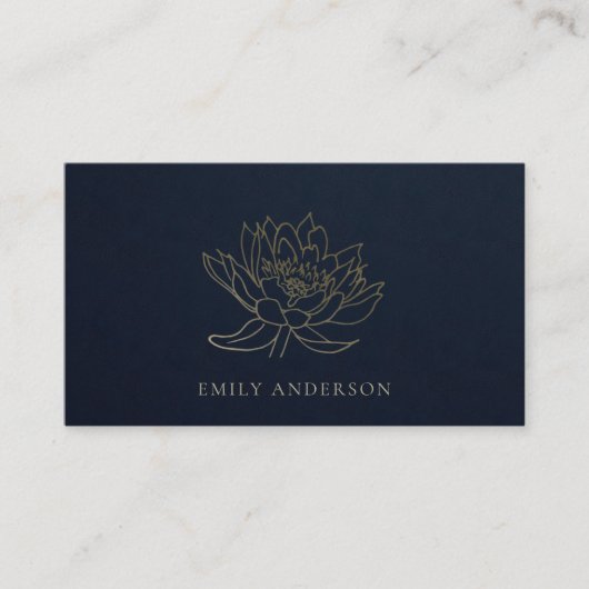 CARTE DE VISITE ÉLÉGANTE TENDANCE FORMELLE MARINE FAUX OR LOTUS FL (Devant)