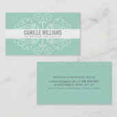 Carte De Visite ÉLÉGANTE tourbillons design Art nouveau cool menth (Devant / Derrière)