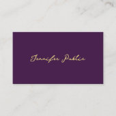 Carte De Visite Élégante Typographie Or Faux Script Texte Violet (Devant)
