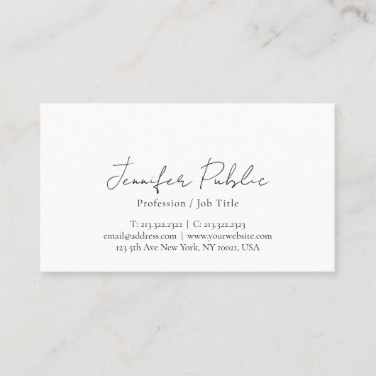 Carte De Visite Élégante typographie Script Modèle Signature Matte (Devant)