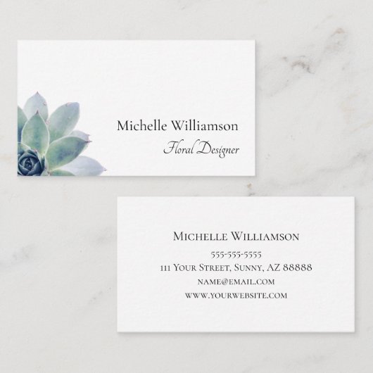 Carte De Visite Élégante végétation succulente Typographie de scri (Devant / Derrière)