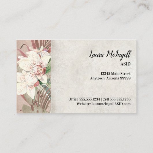 Carte De Visite Élégante verdure de l'orchidée florale rose pâle (Dos)