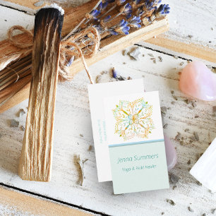 Carte De Visite Elégante Yoga Reiki Healer Gold Mandala Flower