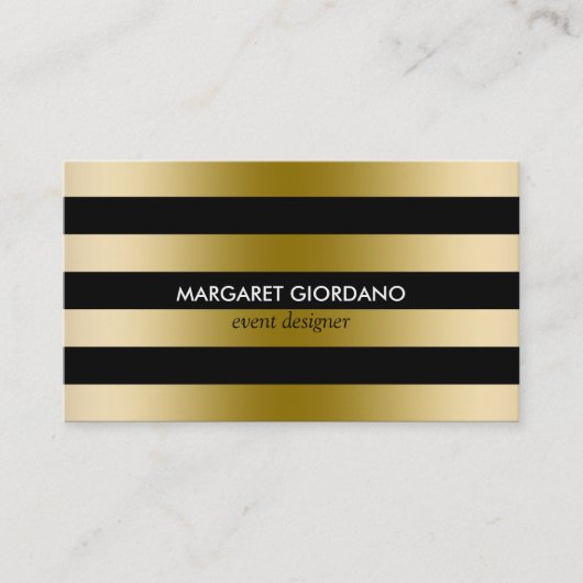 Carte De Visite Élégantes Bandes Noir Et Or (Devant)