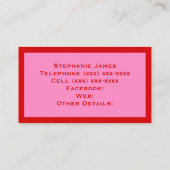 Carte De Visite Élégantes couleurs do-it-yourself rose #3 rouge (Dos)