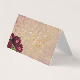 Carte De Visite Élégantes Roses Rouges Tombant Merci Floral Feuill