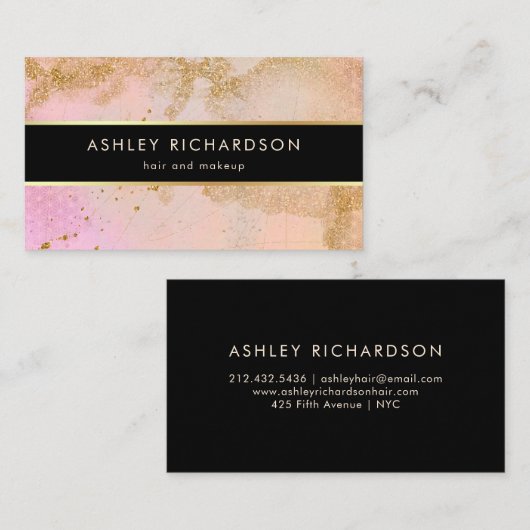 Carte De Visite Élégants fascinants rougissent rose, noir, et or (Devant / Derrière)