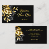 Carte De Visite Élégants Feuilles En Or Noir (Devant / Derrière)