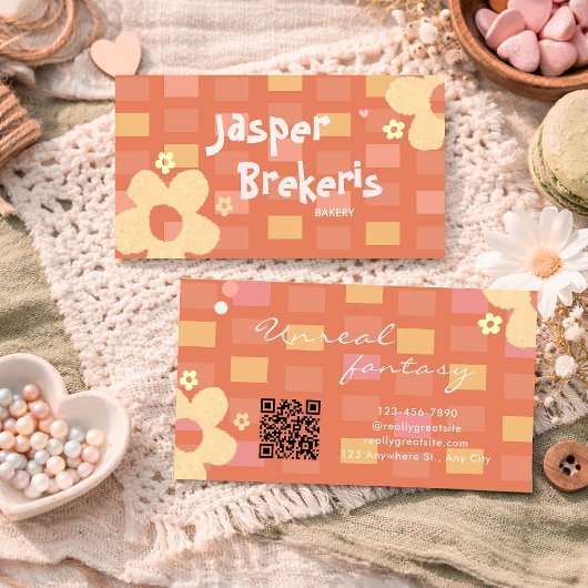 Carte De Visite Elegent Retro Chic Orange Daisy Cute