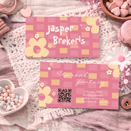 Carte De Visite Elegent Retro Chic Pink Daisy Cute 