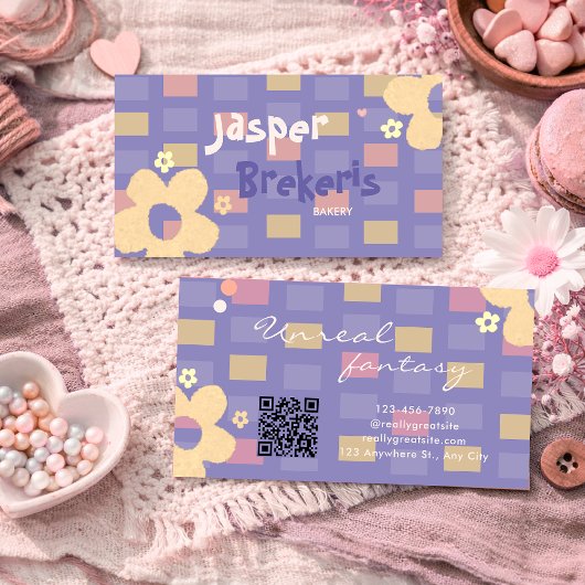 Carte De Visite Elegent Retro Chic Purple Daisy Cute 