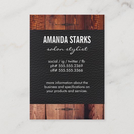 Carte De Visite Élément Orné Cuir de grain de bois (Devant)