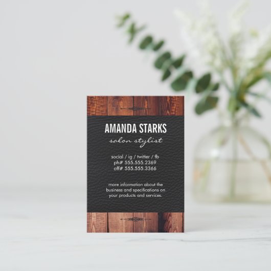 Carte De Visite Élément Orné Cuir de grain de bois (Debout devant)