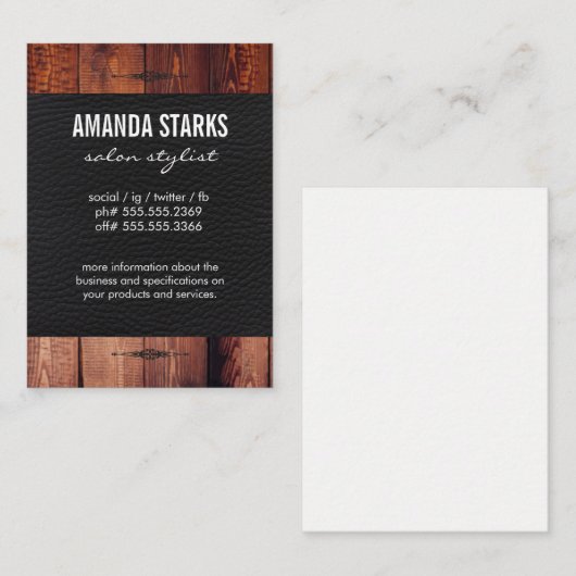 Carte De Visite Élément Orné Cuir de grain de bois (Devant / Derrière)