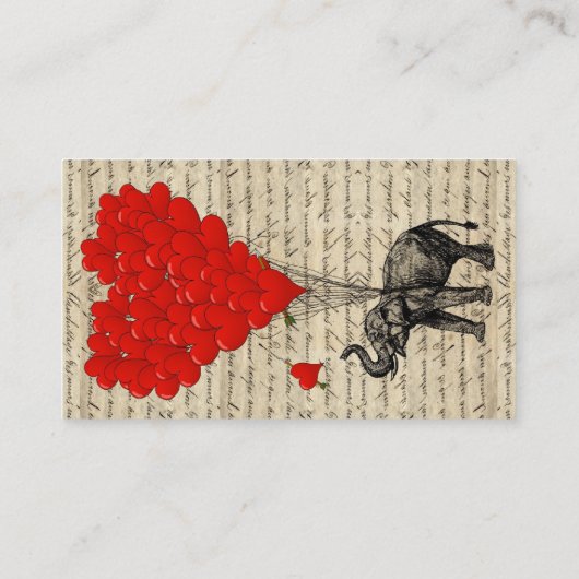 Carte De Visite Éléphant et ballons en forme de coeur (Dos)