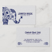 Carte De Visite Eléphant floral bleu sur Arrière - plan dentelle b (Devant / Derrière)