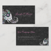 Carte De Visite Eléphant floral rétro et Damas noires (Devant / Derrière)