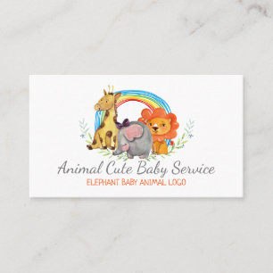 Carte De Visite Elephant Giraffe Lion Wild Baby garderie Nursery