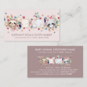 CARTE DE VISITE ÉLÉPHANT KOALA SLOTH RABBIT BÉBÉ ANIMAL ROSE (Devant / Derrière)