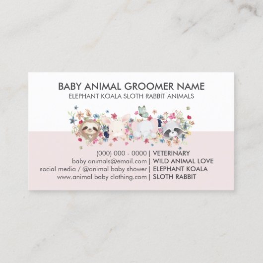 CARTE DE VISITE ELEPHANT KOALA SLOTH RABBIT BÉBÉ ANIMAUX (Dos)