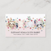 CARTE DE VISITE ELEPHANT KOALA SLOTH RABBIT BÉBÉ ANIMAUX (Devant)